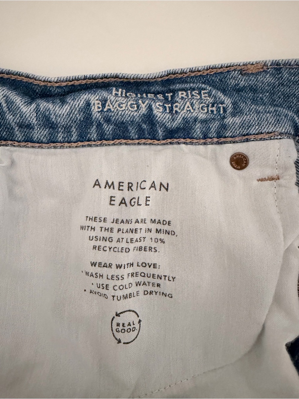 American Eagle Strigid Baggy Straight Jeans | Distressed High Rise Denim | 16 - Picture 13 of 14